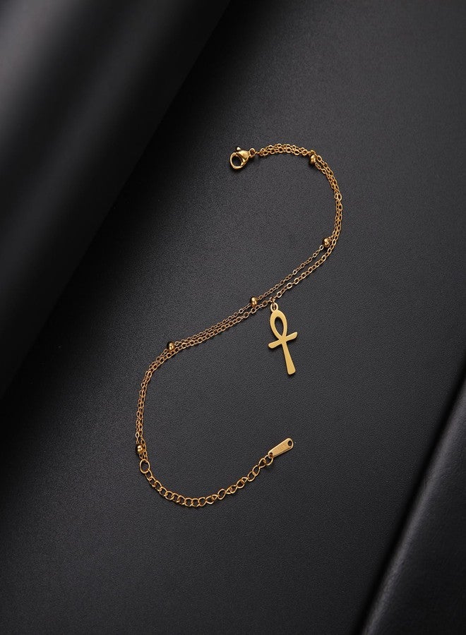 UNIFT Ankh Cross Bracelet Ankle For Women Stainless Steel Egyptian Key Of Life Cross Bracelet Ankle Fashion Charm Ankh Amulet Jewelry (gold 1, Stainless Steel) - Image 4